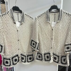 Crotchet Knit Cardigan Dolly Range White with Black