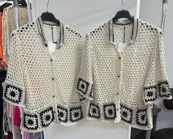 Crotchet Knit Cardigan Dolly Range White with Black