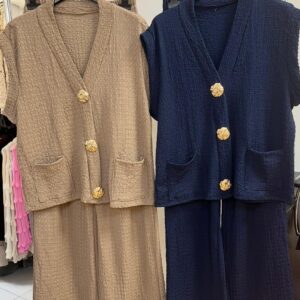 Co ord Set - Sleeveless with Pocket and Buttons - Rosie Design - Multiple Colours