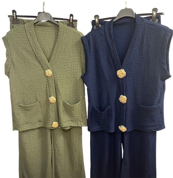 Co ord Set - Sleeveless with Pocket and Buttons - Rosie Design - Multiple Colours