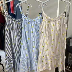 Tiered Smock Dress with Thin Straps Lemon Print - Leanne Range