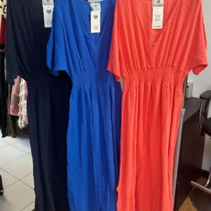 Midi Dress Long Style Short Sleeves Elasticated Waist One Size 10 - 16 - Elsie Range