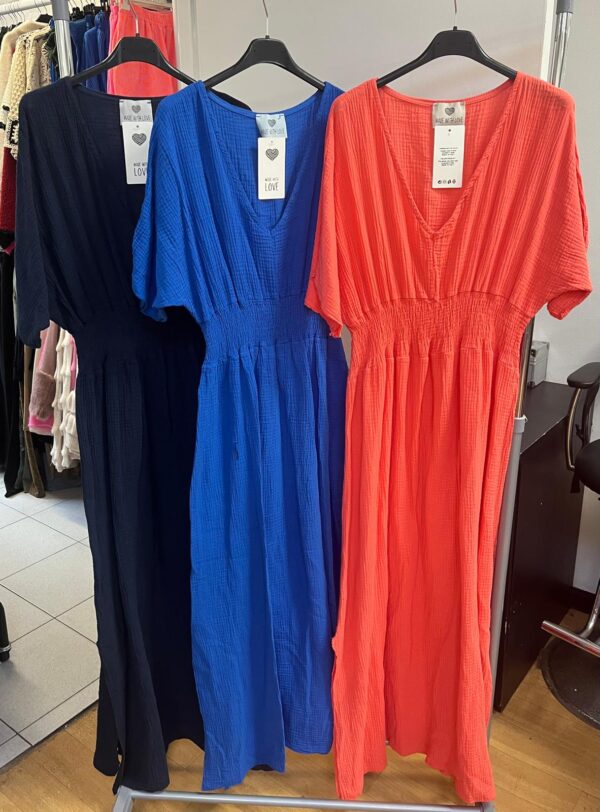 Midi Dress Long Style Short Sleeves Elasticated Waist One Size 10 - 16 - Elsie Range