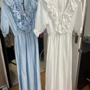 Maxi Dress with V Neck Large Frill Elasticated Waist Size up to 16 - Mabel Range