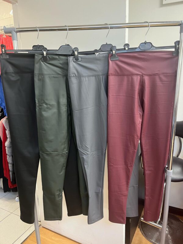 Faux Leather Pleather Vegan Leggings with Panel at Waist for Control - Lucile Range - Image 2