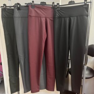 Faux Leather Pleather Vegan Leggings with Panel at Waist for Control - Lucile Range