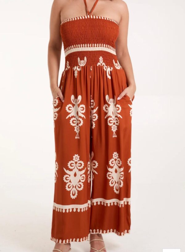 Ladies Jump Suit Bold Print with Ruched Bust Area - Sadie Range - Various Colours