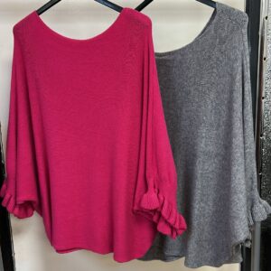 Light Weight Bat Wing Jumper Wool with Ruffled Arms - Steph Range