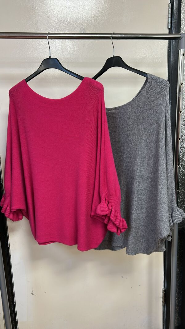 Light Weight Bat Wing Jumper Wool with Ruffled Arms - Steph Range