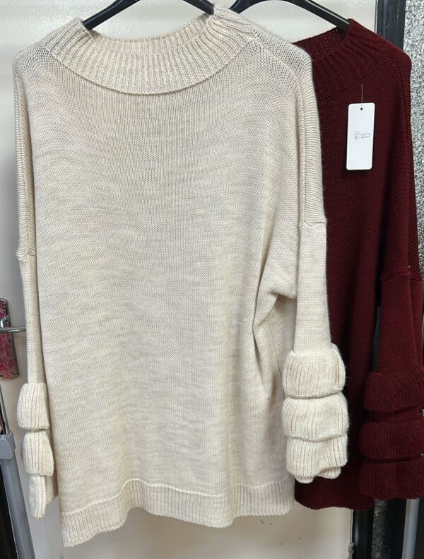 Crew Neck Wool Jumper with Tiered Arms - Judy Range
