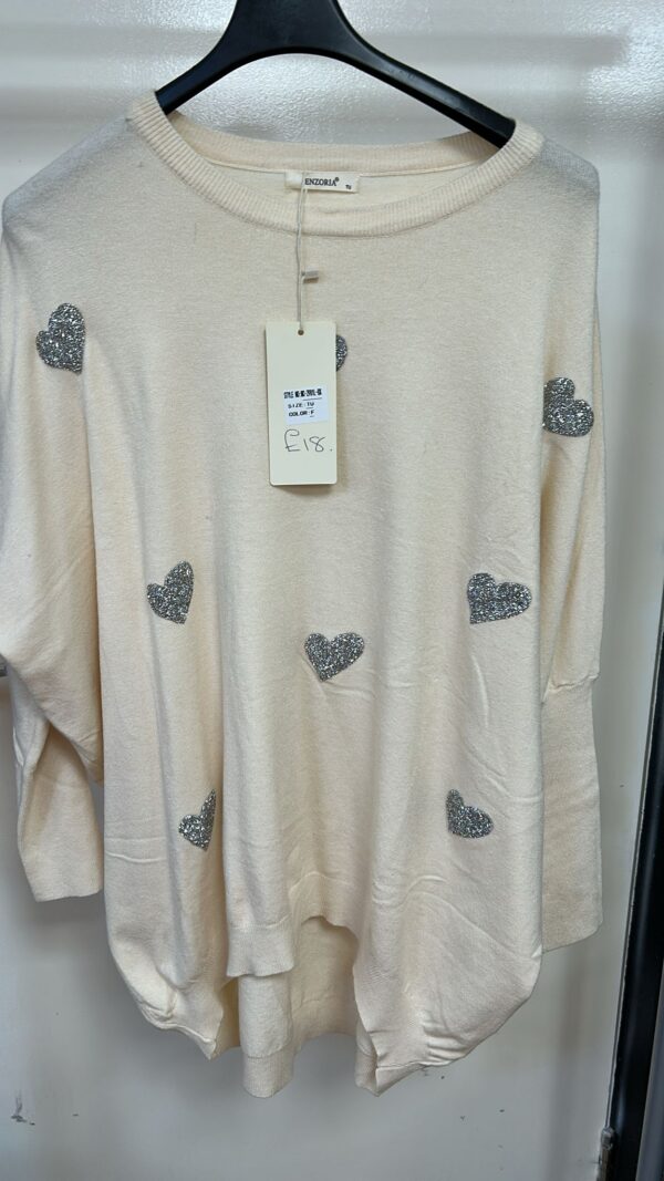 Lightweight Jumper With Silver Embellished Silver Hearts - Kate Range