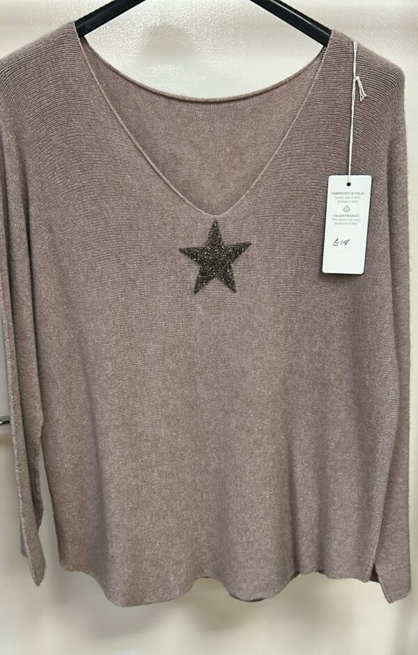 Lightweight Wool Jumper Scooped V Neck with Star Emblem - Star Girl