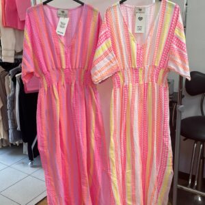 Summer Cheesecloth Dress Full Length Deep V Neck Elasticated Waist - Esme Range