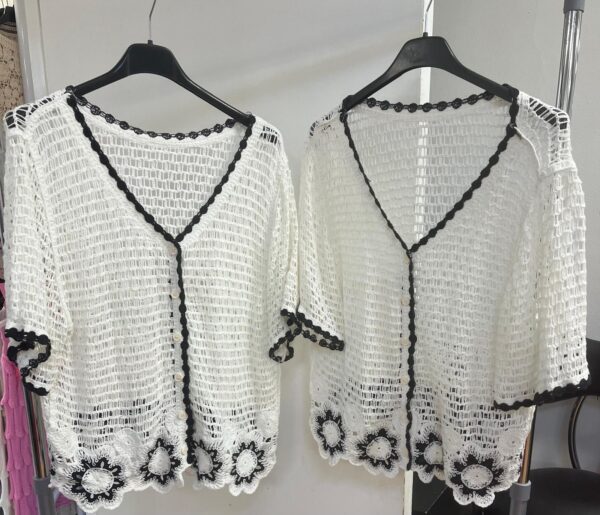 Crotchet Cardigan with Black Accents - Dottie Range