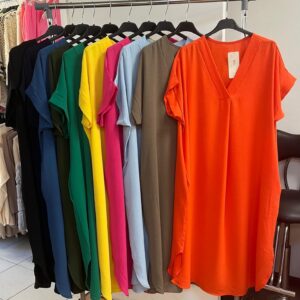 Smock Dress with Short Sleeves V Neck Cool and Breezy - Pearl Range