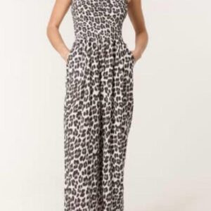 Strapless Ruched Jumpsuit In Leopard / Animal Print - In Cheesecloth Material - Isla Range In 2 Colours