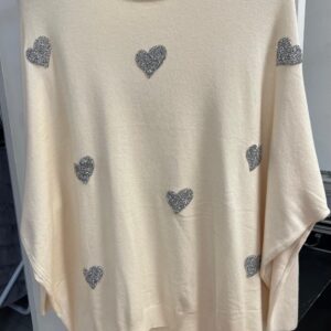 Lightweight Jumper With Silver Embellished Silver Hearts - Kate Range