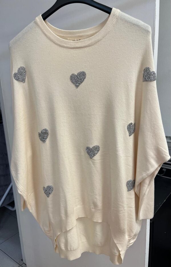 Lightweight Jumper With Silver Embellished Silver Hearts - Kate Range