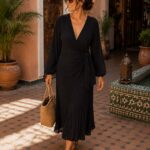 Full Length Dress with Wrap around Bust Pleated Design - Patty Design