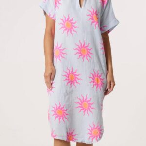 Sun Print with Collar Cotton Maxi Dress - Summer Range - In Multiple Colours