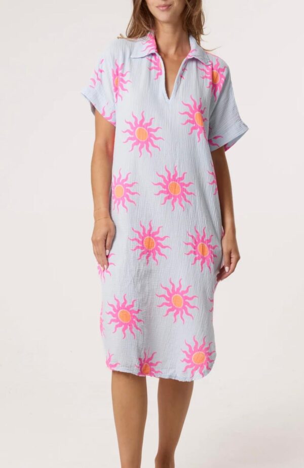 Sun Print with Collar Cotton Maxi Dress - Summer Range - In Multiple Colours