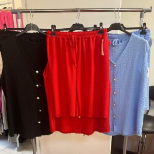 Cheese Cloth Shorts Co Ord Set Elasticated Waist Button Front - Carla Range