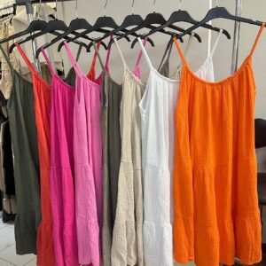 Spaghetti Strap Slip Dress 3 Tier Solid Colour - Lots of colours - Sissy Range