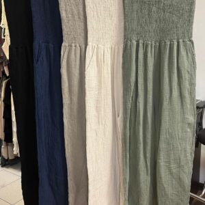 Strapless Ruched at Bust Jumpsuit Solid Colour In Cheesecloth Material - Chaney Range