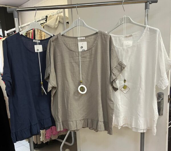 Cheesecloth Style Top Round Neck with Tier Hem 3/4 Length Sleeves Necklace - Vickie Range
