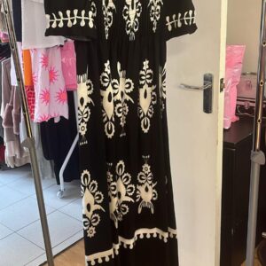 Black with White Print Long Dress - Leah Range