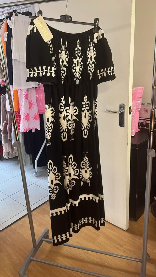 Black with White Print Long Dress - Leah Range