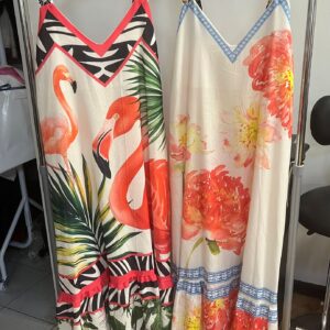 Vest Dress With V Neck Tropical Designs Large Print - St Kitts Range