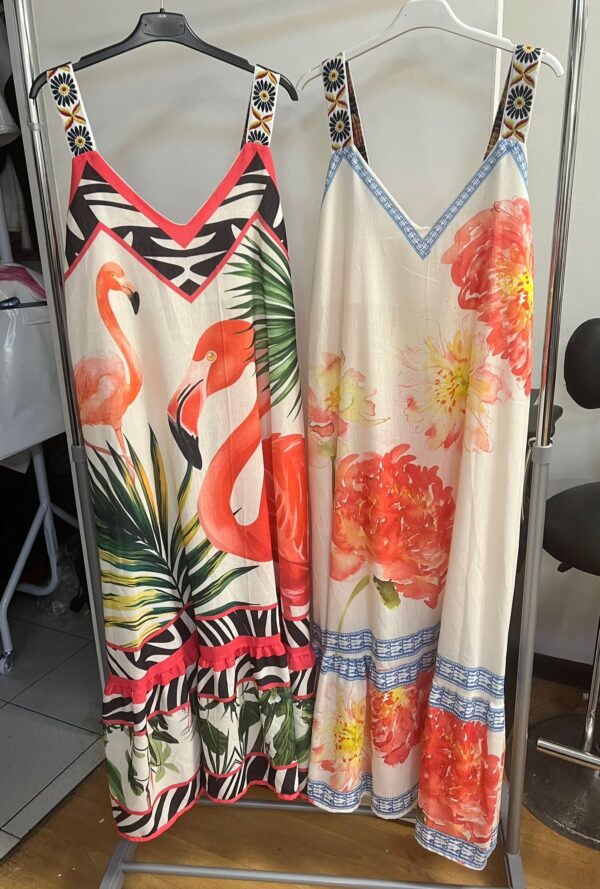 Vest Dress With V Neck Tropical Designs Large Print - St Kitts Range