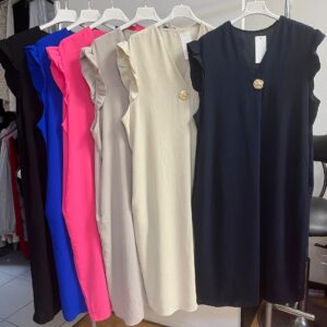 Ladies Dress Frill Sleeves Detail One Button on neckline Non Crease- Tracey Range