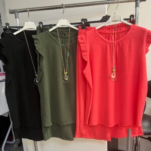 3/4 Length Co Ord Set with Ruffle Capped Sleeves Multiple Colours - Anita Range