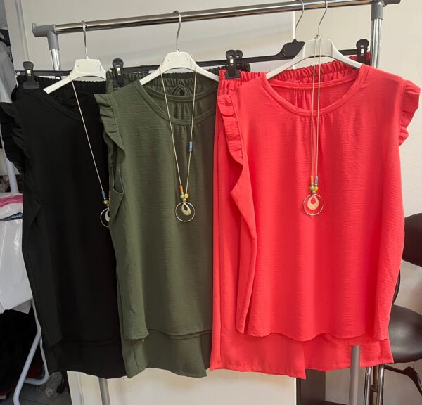 3/4 Length Co Ord Set with Ruffle Capped Sleeves Multiple Colours - Anita Range