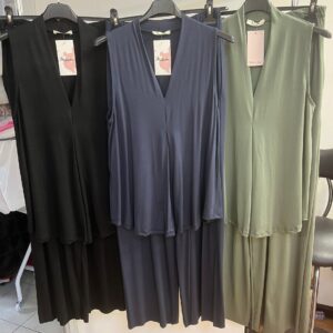 Summer Co Ord Set With Deep V Neck Plain Style Sleeveless - Diane Range