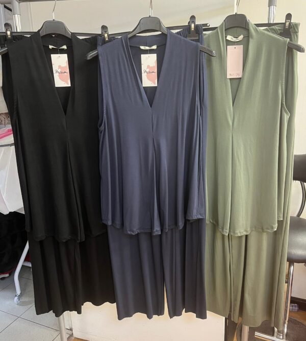 Summer Co Ord Set With Deep V Neck Plain Style Sleeveless - Diane Range