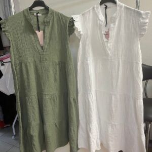 Cheesecloth 3 Tier Dress with Open Neck Ruffled Capped Sleeves - Lucy Range