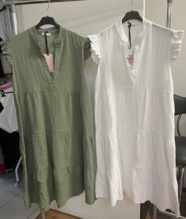 Cheesecloth 3 Tier Dress with Open Neck Ruffled Capped Sleeves - Lucy Range