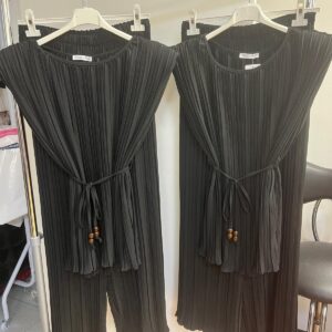 Pleated Co Ord Set Long Trousers with Waist Tie and Small Shoulder Pads - Suzie Range
