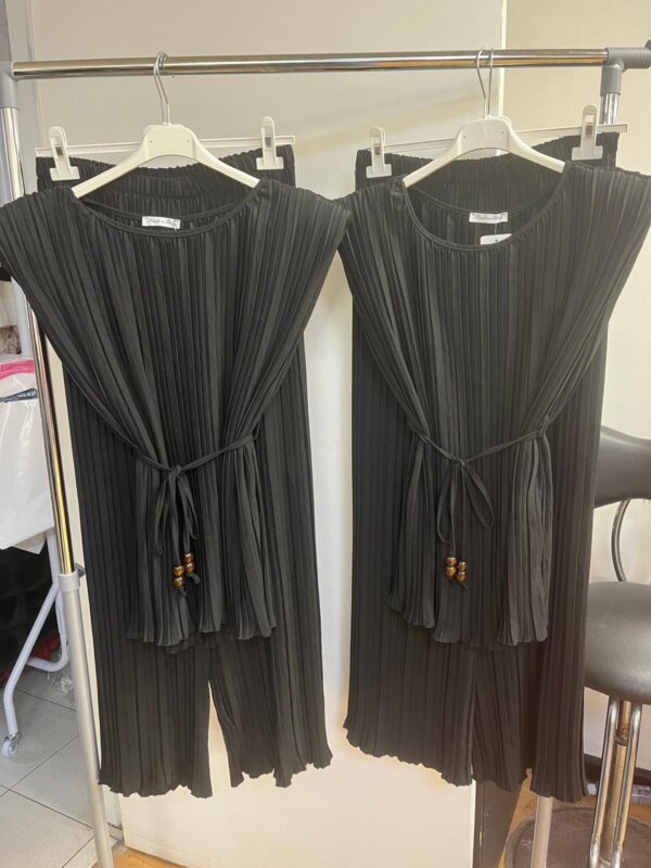 Pleated Co Ord Set Long Trousers with Waist Tie and Small Shoulder Pads - Suzie Range