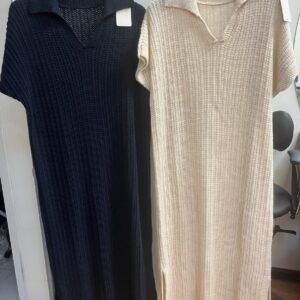 Thin Jumper Dress with Collar and Slight Ribbing - Sue Range