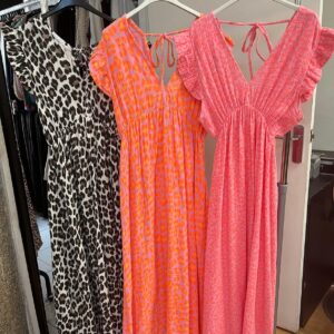 Dress Full Length Low Back with Tie Mid Length Arms Elasticated Waist  - Carmel Range