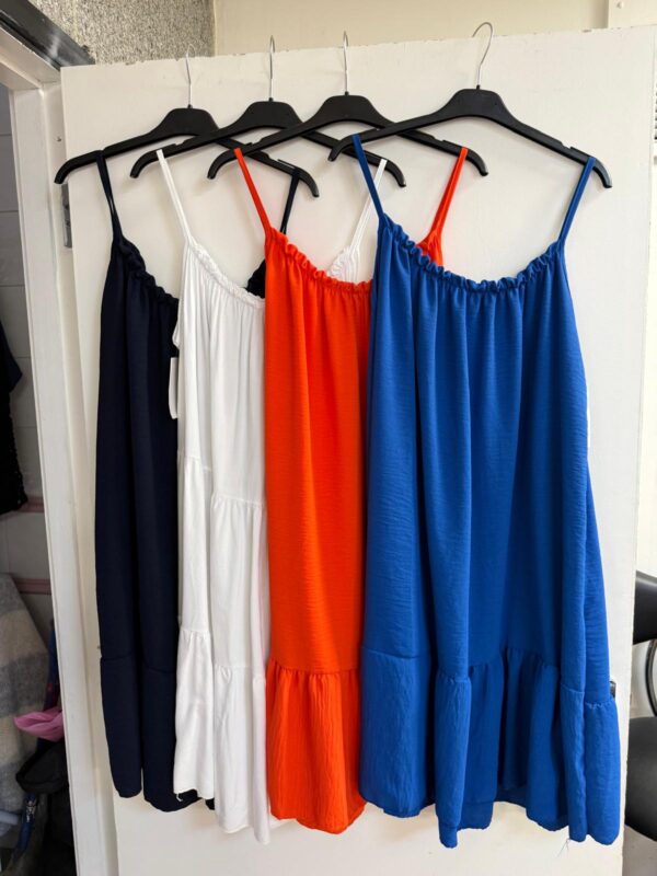 Spaghetti Strap Slip Dress Ruched Neck Line Easy Wear Cool One Tier Bottom Mid Length - Ellie Range Cotton