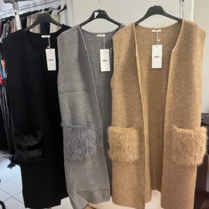 Wool Ladies Gilet / Cardigan with Faux Fur Pockets - Shelley Range
