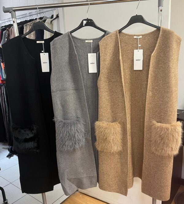 Wool Ladies Gilet / Cardigan with Faux Fur Pockets - Shelley Range