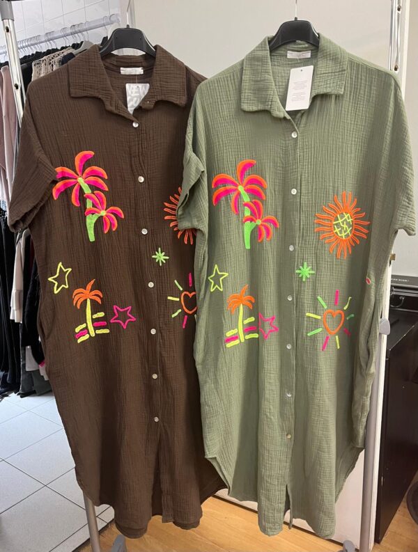 Cheesecloth Cotton Shirt Dress Full Buttons Down Front with Holiday Print - Cathy Range