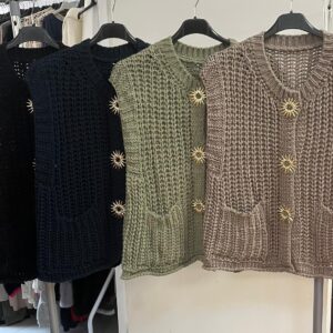 Wool Knit Cardigan Gilet No Sleeve Full Button up Front - Ethel Range