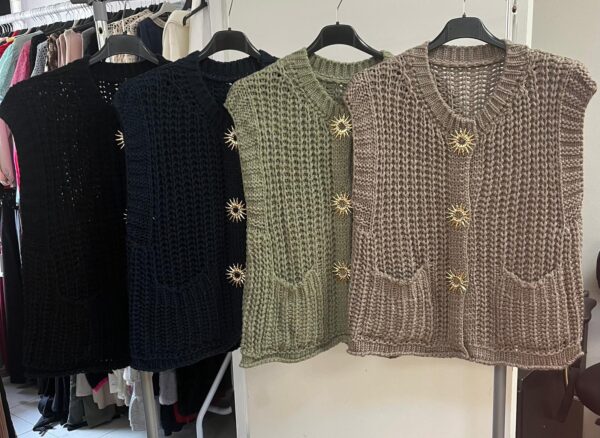 Wool Knit Cardigan Gilet No Sleeve Full Button up Front - Ethel Range